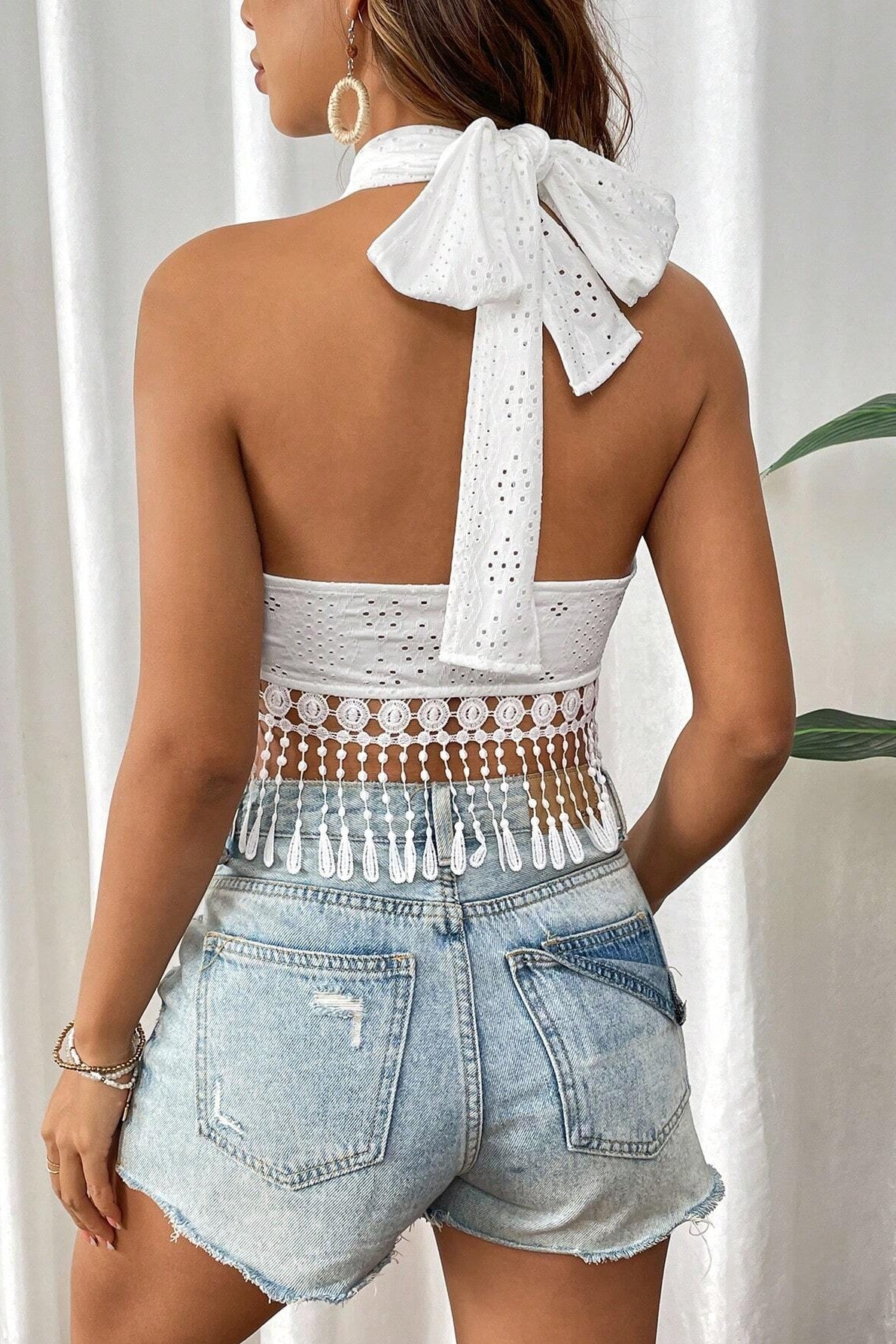 White Lace Strapless Fringe Halter Top Secondary image