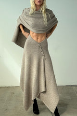 Asymmetric Ribbed Knit Crop Top Matching Skirt Set
