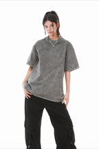 Studded Distressed Collar Washed Oversized Tee