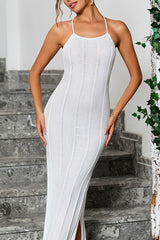 Sexy Split Backless Tie Knit Cardigan Sweater Dress