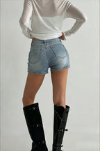 Blue High Waist Washed Minimalist Denim Shorts