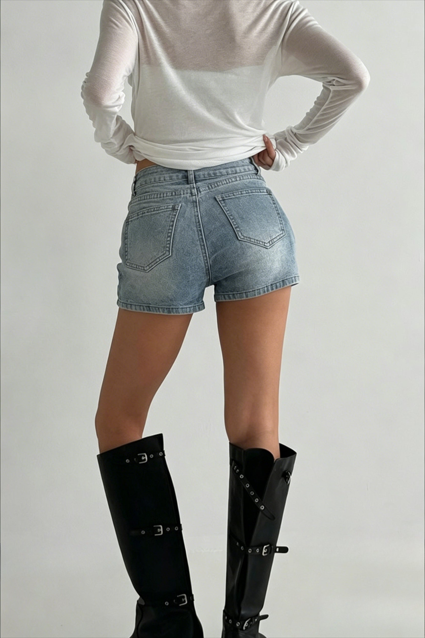 Blue High Waist Washed Minimalist Denim Shorts