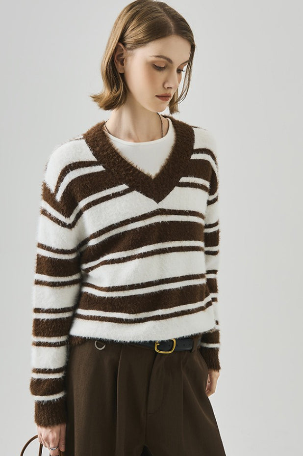 Oversized Striped V-Neck Sweater Secondary image