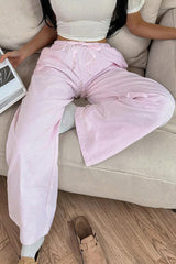 Pink Casual Wide Leg Knit Pants