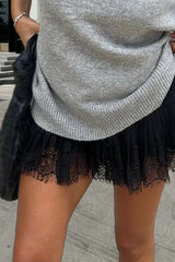 Solid Balletcore Pleated Lace Trim Mini Skirt