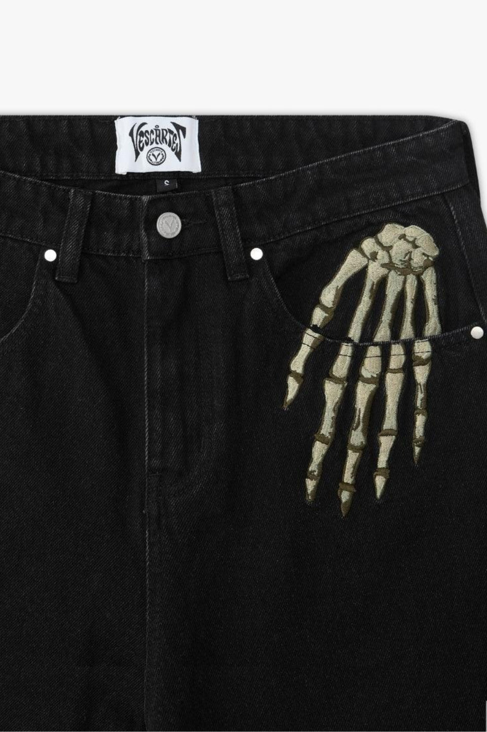 Skeleton Embroidered Wide Leg Black Jeans