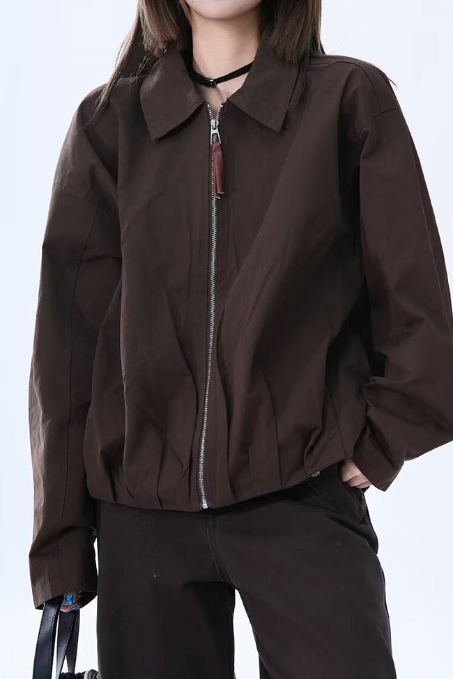 Brown Faux Leather Relaxed Jacket S / Brown Main image