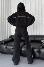 Stand Collar Zip Sweatshirt Stripe Pants Set