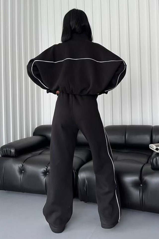 Stand Collar Zip Sweatshirt Stripe Pants Set