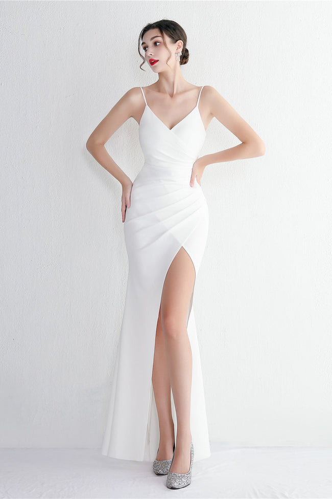 Long Satin Slit Halter Sheath Formal Dress Main image