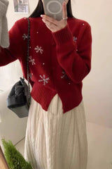 Snow Pattern Knit Christmas Cardigan