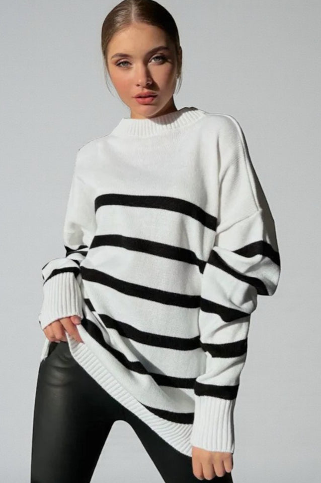 Minimalist Loose Color Block Striped Knit Sweater Secondary image