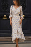 Asymmetric V Neck Flare Sleeve Floral Dress