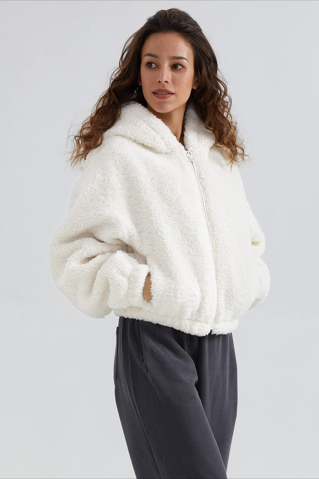 Fuzzy Hooded Zip Short Jacket White / XS Main image
