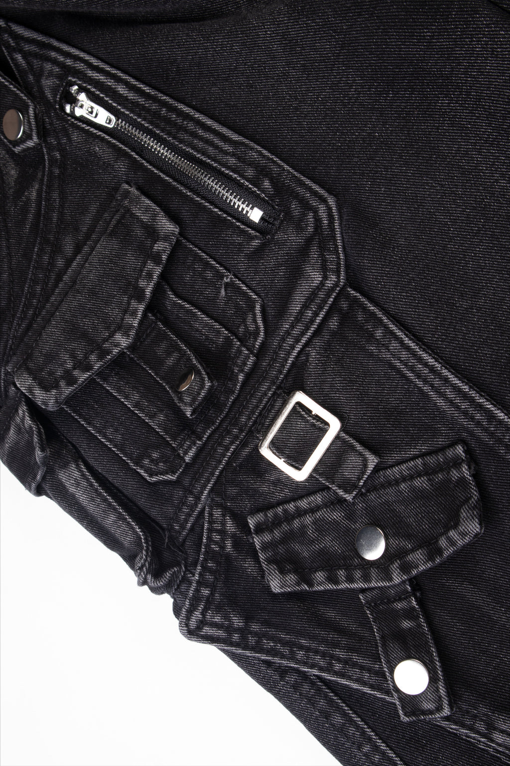 Deconstructed Buckle Cargo Wide Leg Jeans