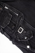 Deconstructed Buckle Cargo Wide Leg Jeans