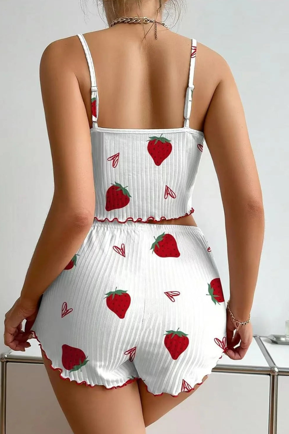 Heart Pattern Ribbed Cami Top Pajama Shorts Set Secondary image