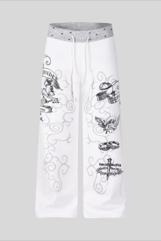 Rhinestone Graphic Patch Wide Leg Sweatpants Main image