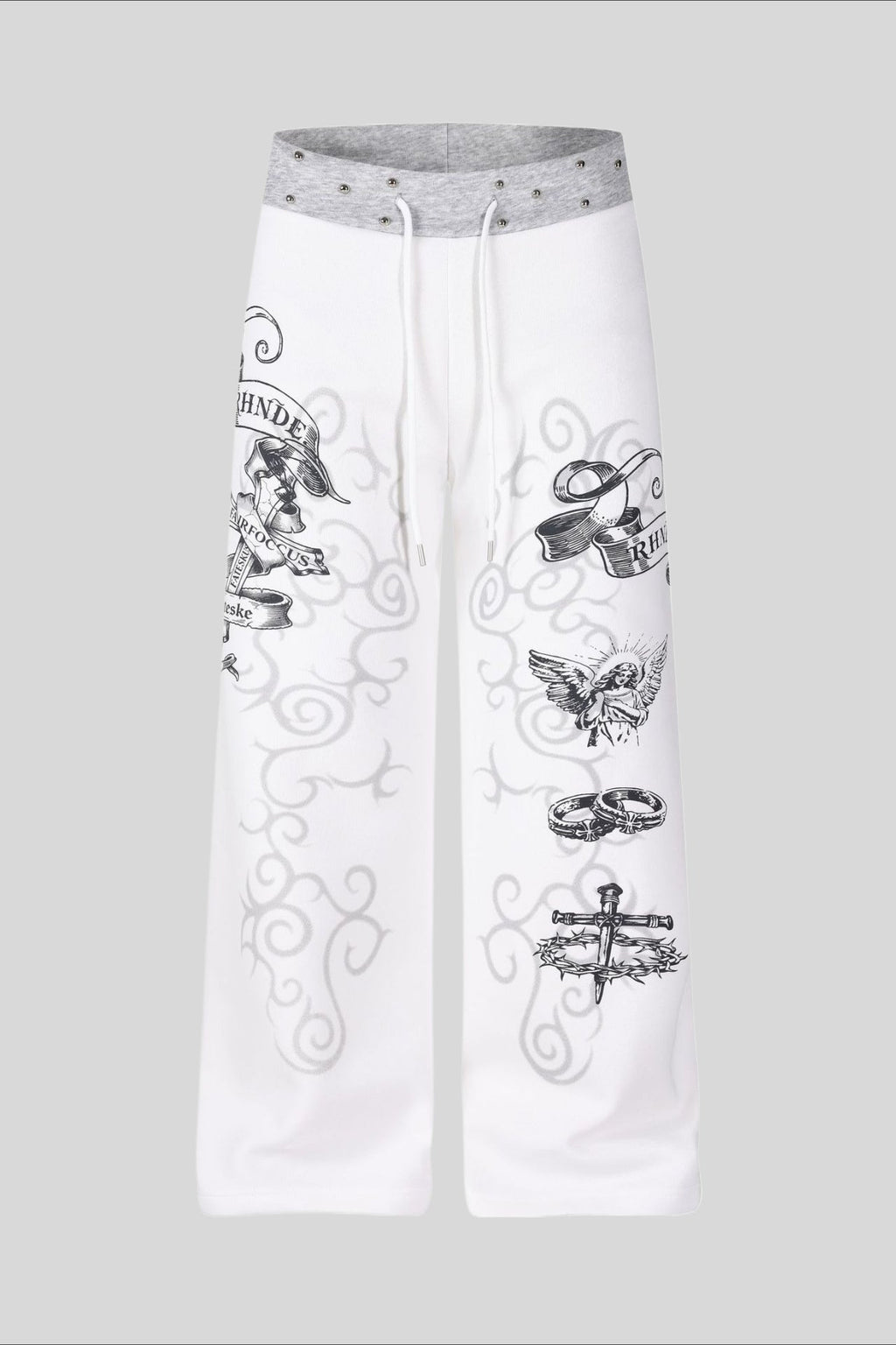 Rhinestone Graphic Patch Wide Leg Sweatpants
