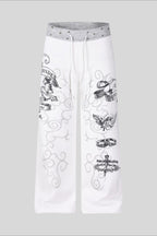 Rhinestone Graphic Patch Wide Leg Sweatpants
