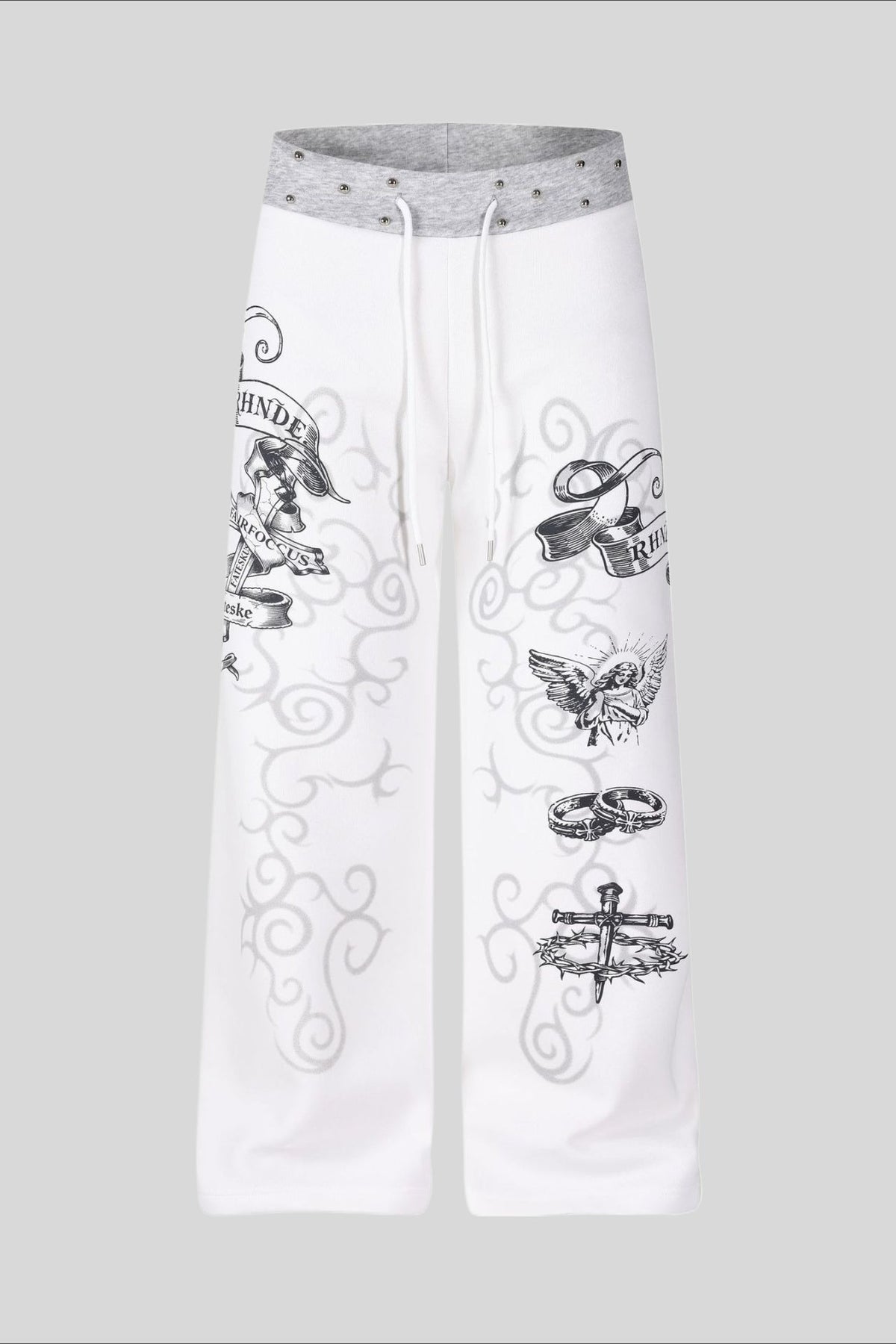 Rhinestone Graphic Patch Wide Leg Sweatpants