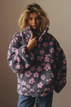 Floral Sherpa Quarter Zip Pullover Sweatshirt