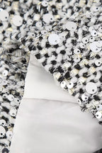 Solid Crew Neck Sequin Tweed Jacket