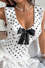 Polka Dot Halter Corset Bow Back Tank Top