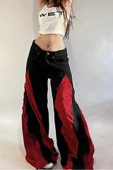 Harajuku Patchwork Wide Fit Jeans Red / S