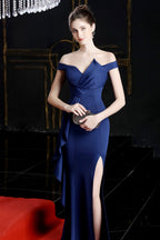 Slit Off Shoulder Mermaid Maxi Party Dress