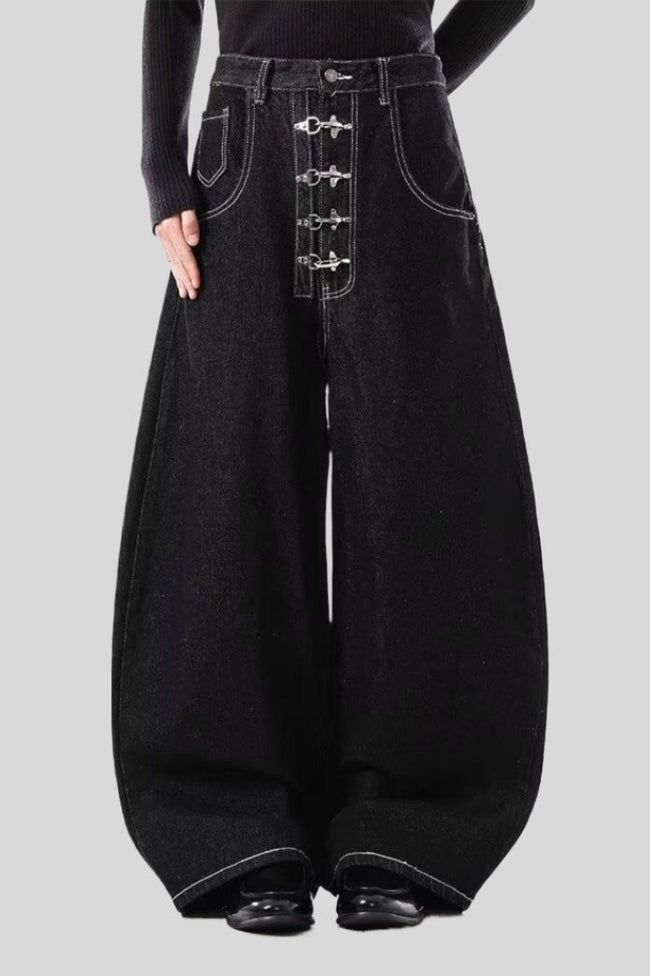 Deep Wash Draped Wide Leg Denim Jeans Main image