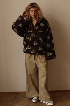 Floral Sherpa Quarter Zip Pullover Sweatshirt
