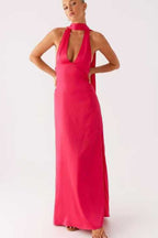 Halter Keyhole Open Back Maxi Cocktail Dress
