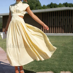 Beach Maxi Hollow Out Casual Fashion Summer Sexy V neck Long Midi Dress