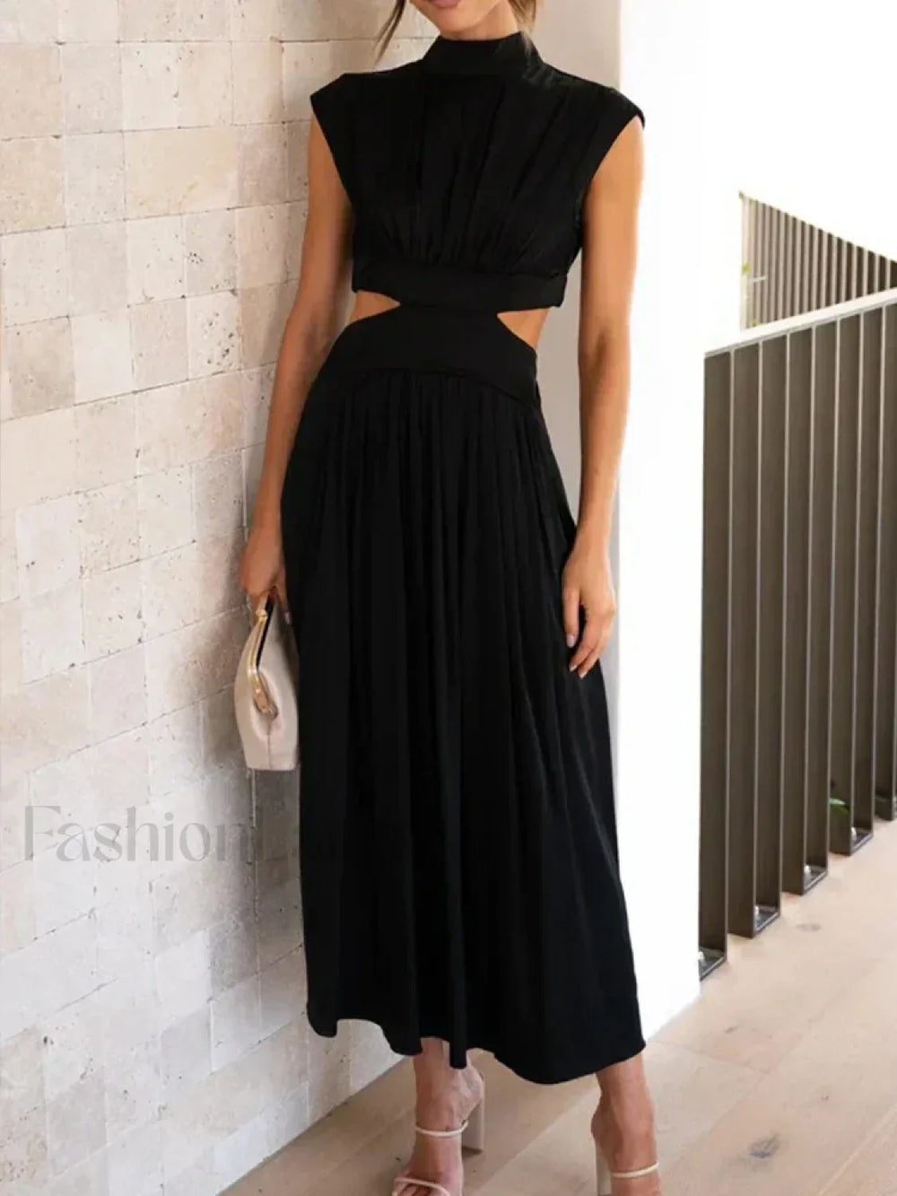 Beach Maxi Hollow Out Casual Fashion Summer Sexy V neck Long Midi Dress Black / S