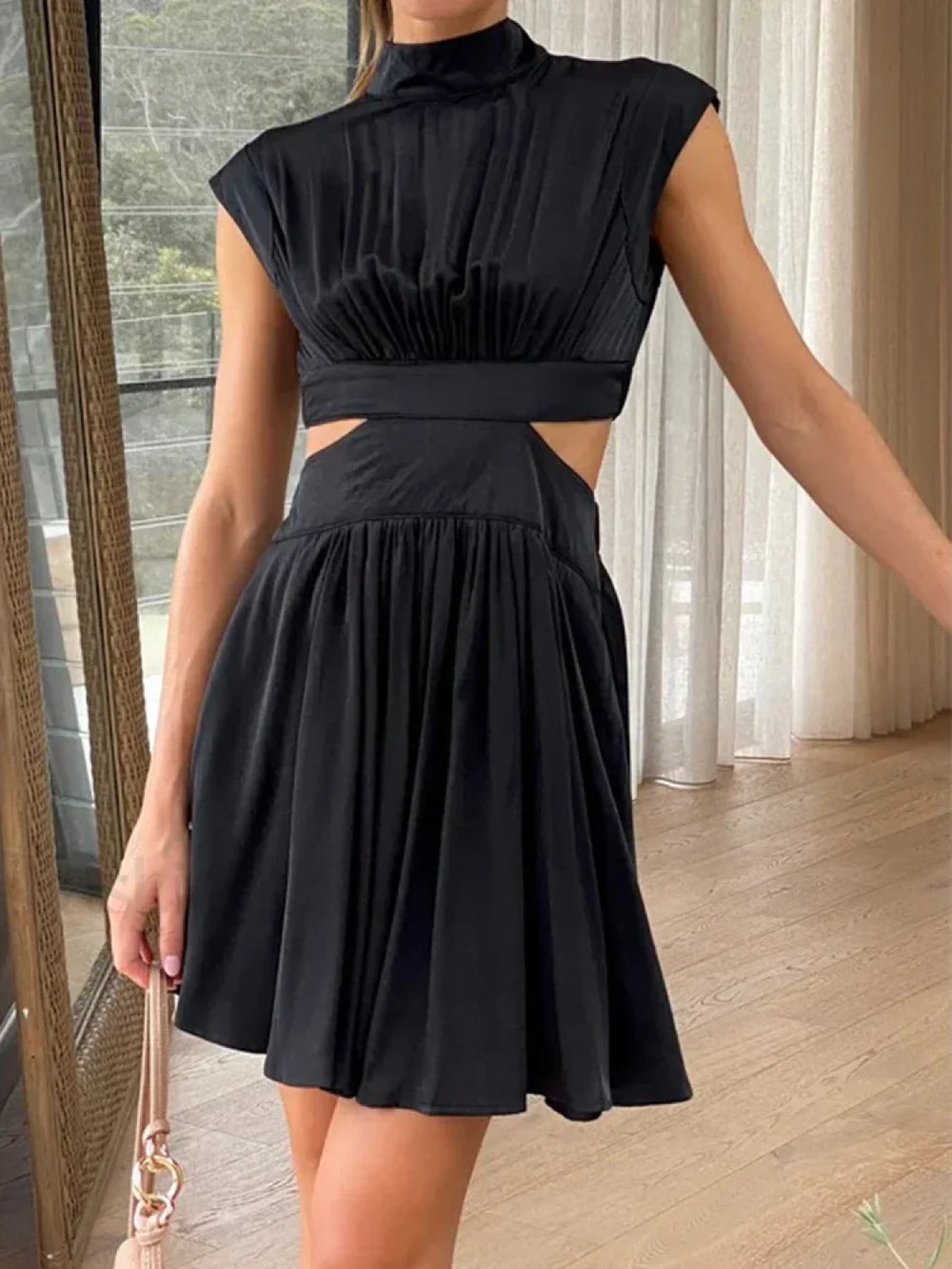 Beach Maxi Hollow Out Casual Fashion Summer Sexy V neck Long Midi Dress Black short / S