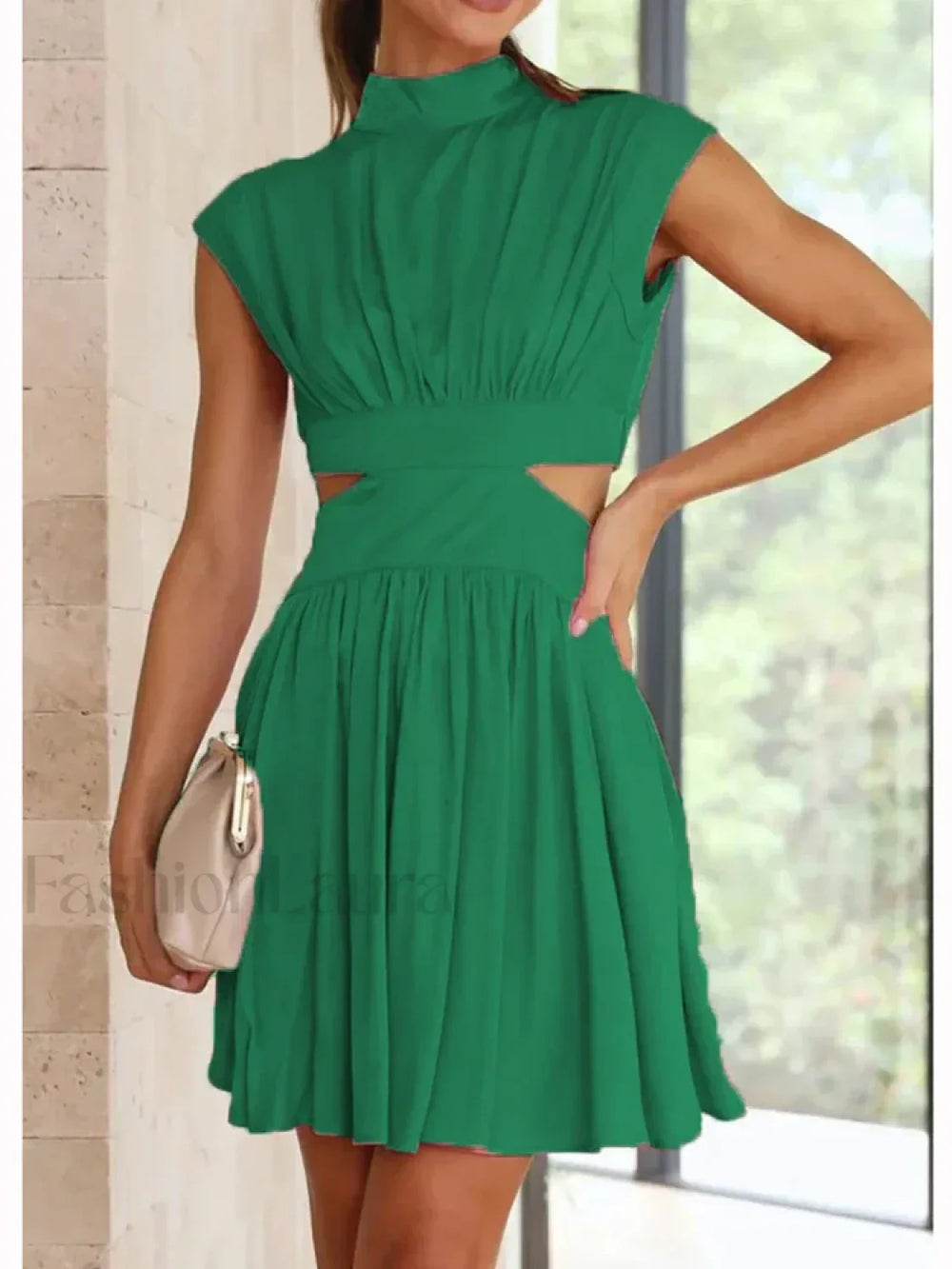 Beach Maxi Hollow Out Casual Fashion Summer Sexy V neck Long Midi Dress Green / S