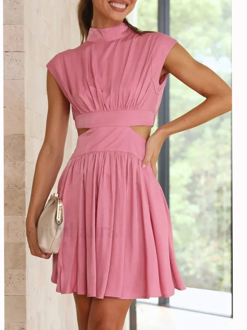 Beach Maxi Hollow Out Casual Fashion Summer Sexy V neck Long Midi Dress rose red / S