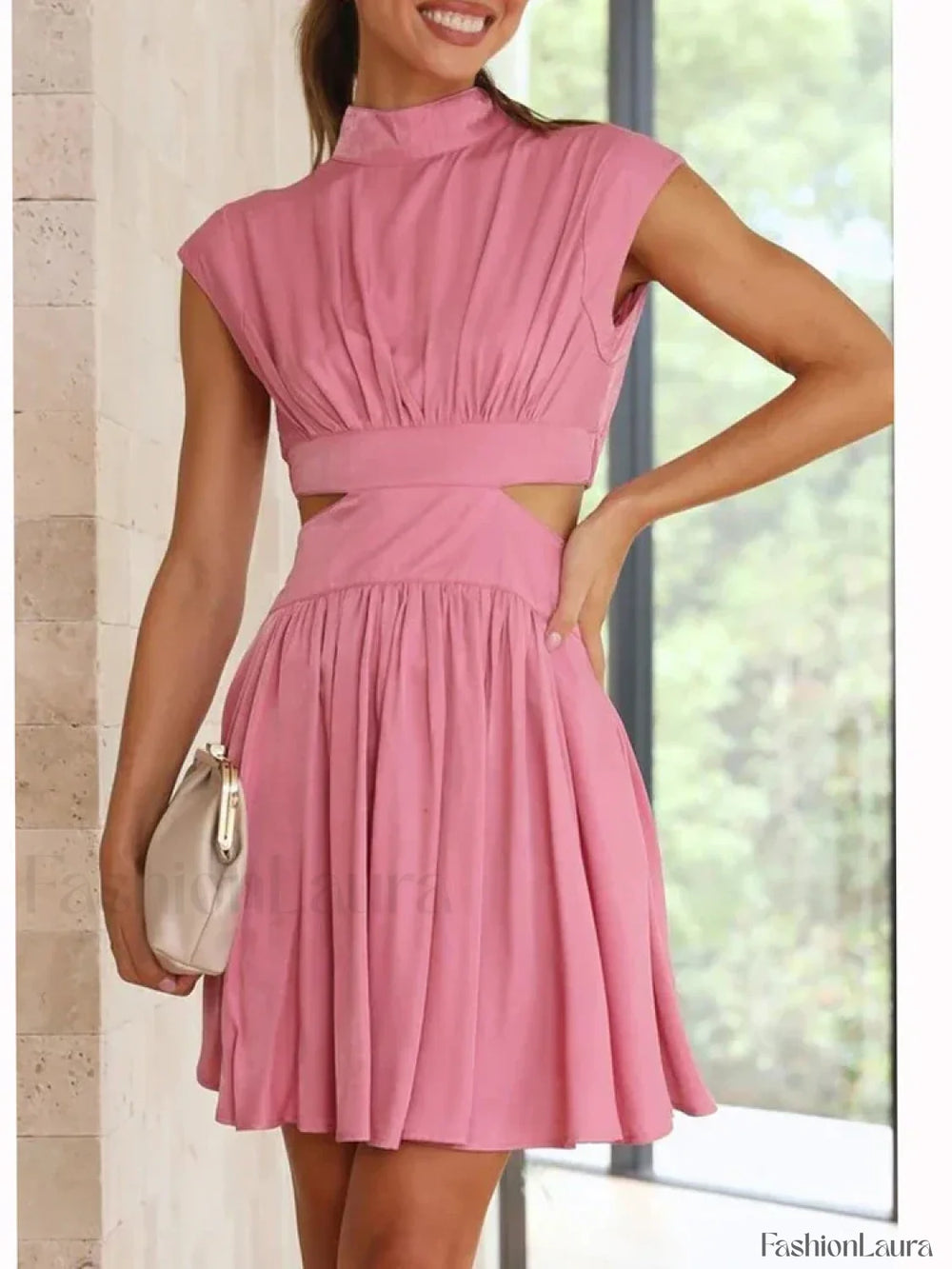 Beach Maxi Hollow Out Casual Fashion Summer Sexy V neck Long Midi Dress rose red / S