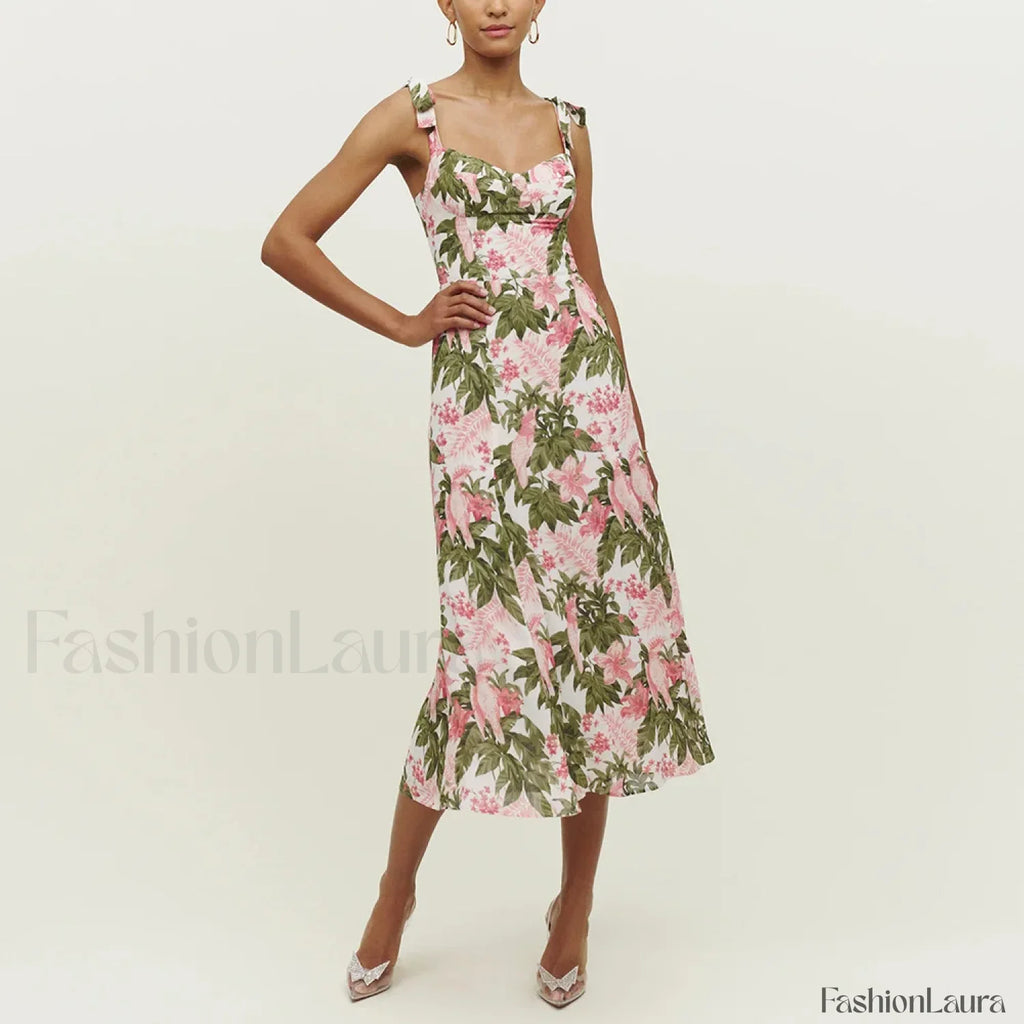 Beach Sweetheart Midi Floral Dress green3 / S