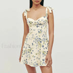 Beach Tie Strap Blue Floral Dress white1 / S