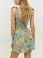 Beach Tie Strap Blue Floral Dress