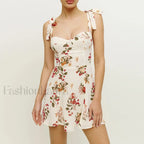 Beach Tie Strap Blue Floral Dress white2 / S