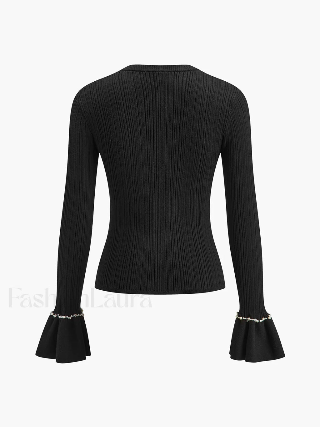 Beaded Decor Ruffle Knit Top Knit Tops