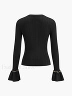 Beaded Decor Ruffle Knit Top Knit Tops