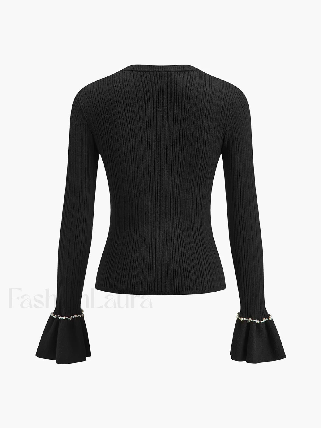 Beaded Decor Ruffle Knit Top Knit Tops