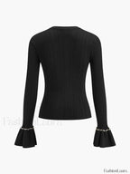 Beaded Decor Ruffle Knit Top Knit Tops