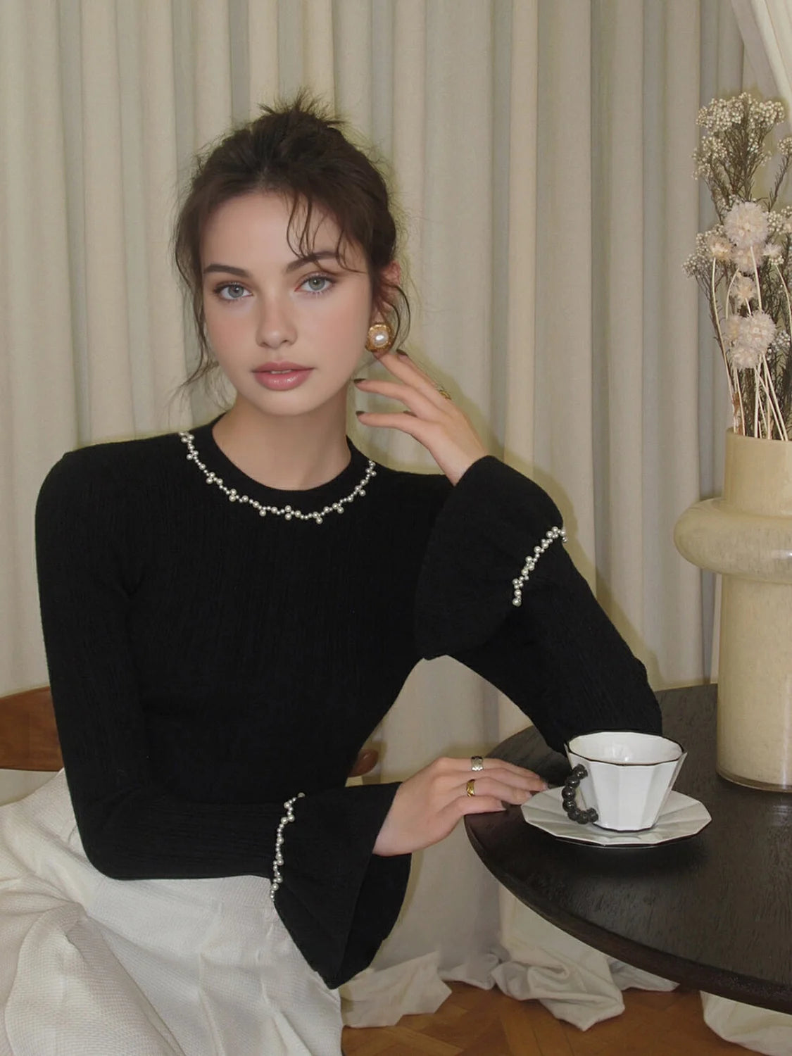 Beaded-Decor Ruffle Knit Top Secondary image