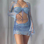 Beaded Knit Set Mini Dress Blue / S