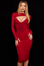 Beatrice Corset Stylish Midi Dress XS / Wine